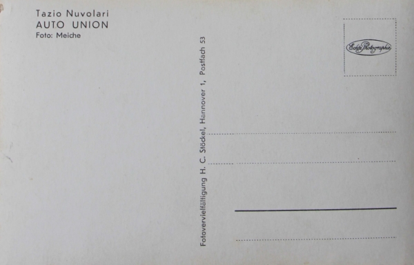 Tazio Nuvolari Auto-Union 1939 Autographcard (3712)